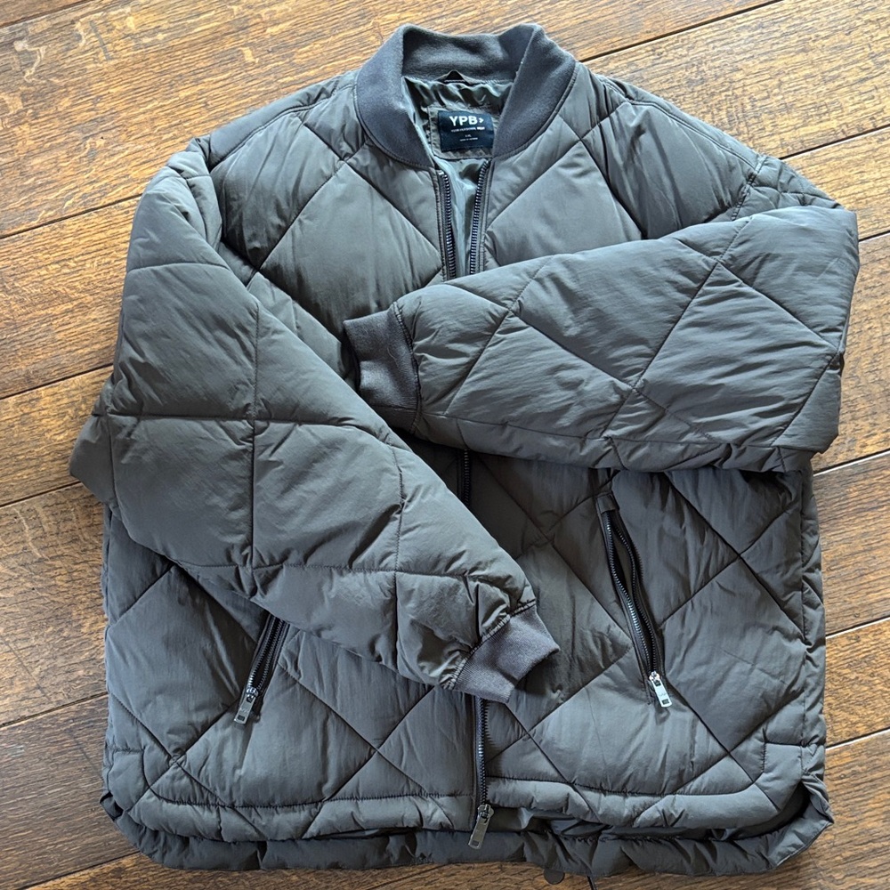 YPB Men's Gray Quilted Bomber Jacket